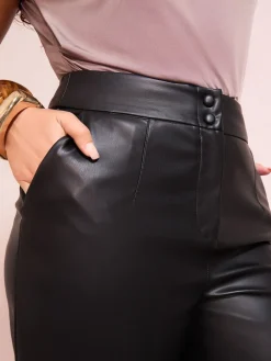 Friends Like These X Lucy Mecklenburgh Curve Faux Leather Tailored Wide Leg Trousers Black Outlet