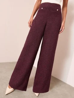 Friends Like These X Lucy Mecklenburgh Burgandy Boucle Wide Leg Trousers Clearance