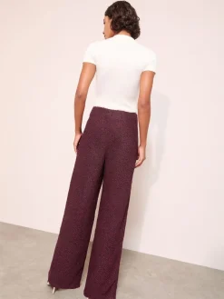 Friends Like These X Lucy Mecklenburgh Burgandy Boucle Wide Leg Trousers Clearance