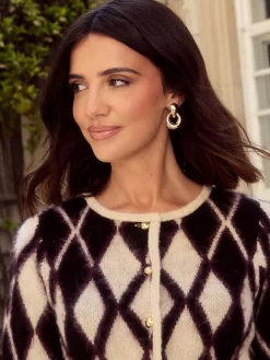 Friends Like These X Lucy Mecklenburgh Burgundy Brushed Argyle Cardigan Discount