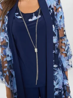 Gina Bacconi Blue Dorris Trousers Suits 3 Piece With Embroidered Jacket Best