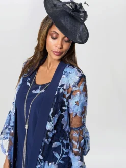 Gina Bacconi Blue Dorris Trousers Suits 3 Piece With Embroidered Jacket Best