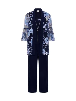 Gina Bacconi Blue Dorris Trousers Suits 3 Piece With Embroidered Jacket Best