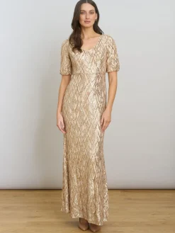 Gina Bacconi Gold Pat Sequin Maxi Dress Best