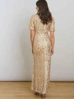 Gina Bacconi Gold Pat Sequin Maxi Dress Best