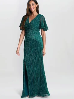 Gina Bacconi Green Liz Metallic Knit Maxi Dress Online