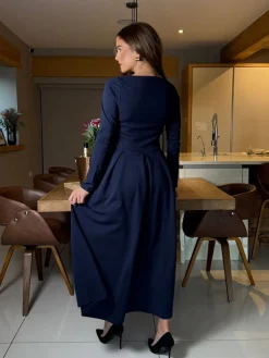 Girl In Mind Blue Evie Square Neck Long Sleeve Midi Dress Discount