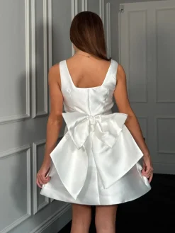 Girl In Mind Cream Feyre Bow Detail Sleeves Mini Dress Sale