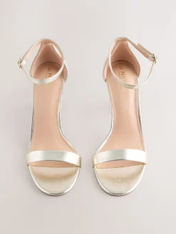 Next Extra Wide Fit Block Heel Sandals Gold