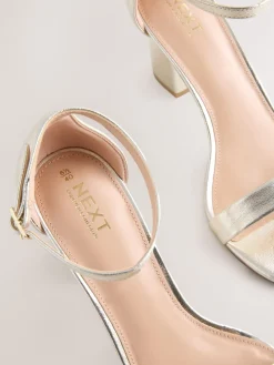 Next Extra Wide Fit Block Heel Sandals Gold