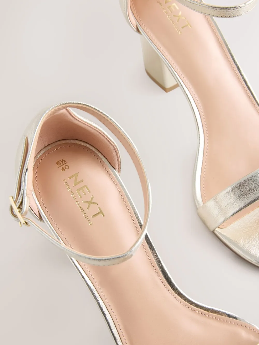 Next Extra Wide Fit Block Heel Sandals Gold