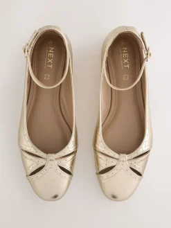 Next Forever Comfort® Leather Ballet Flats With Ankle Strap Gold Outlet