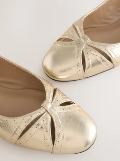 Next Forever Comfort® Leather Ballet Flats With Ankle Strap Gold Outlet