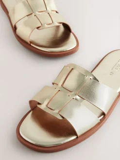 Next Gold Leather Standard/Wide Fit Slot Mule Sandals Sale