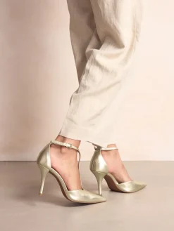 Next Leather T-Bar Pointed Toe Heels Gold Sale