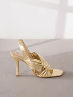 Next Gold Signature Premium Leather Twist Heeled Sandals Clearance