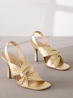 Next Gold Signature Premium Leather Twist Heeled Sandals Clearance