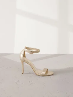 Next Signature Premium Leather High Round Toe Simple Sandals Gold New