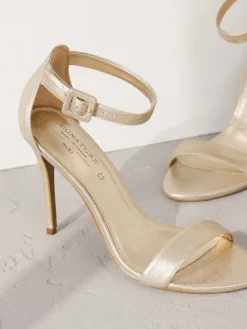 Next Signature Premium Leather High Round Toe Simple Sandals Gold New