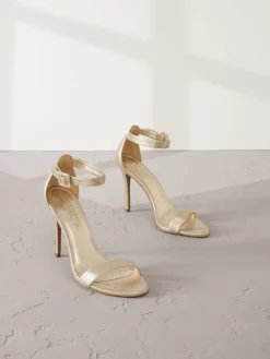 Next Signature Premium Leather High Round Toe Simple Sandals Gold New