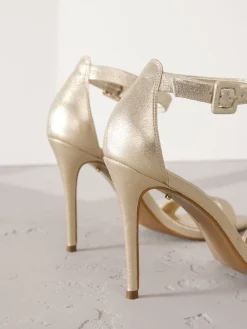 Next Signature Premium Leather High Round Toe Simple Sandals Gold New