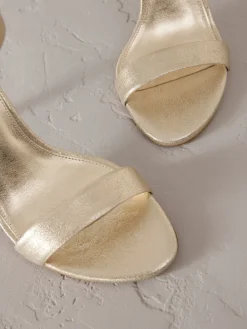 Next Signature Premium Leather High Round Toe Simple Sandals Gold New