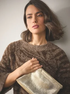 Next Sparkle Detail Snap Clutch Bag Gold Hot