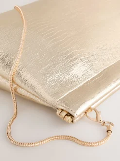 Next Sparkle Detail Snap Clutch Bag Gold Hot