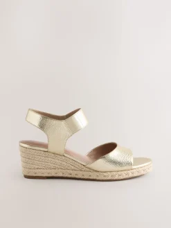 Next Standard Fit Round Toe Elastic Strap Detail Wedges Gold Online