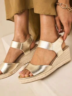 Next Standard Fit Round Toe Elastic Strap Detail Wedges Gold Online