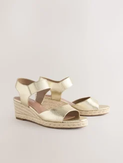 Next Standard Fit Round Toe Elastic Strap Detail Wedges Gold Online