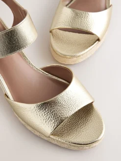 Next Standard Fit Round Toe Elastic Strap Detail Wedges Gold Online