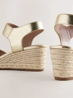 Next Standard Fit Round Toe Elastic Strap Detail Wedges Gold Online