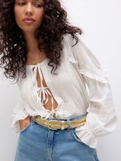 Next Hand Plaited Leather Belt Gold Tone Outlet