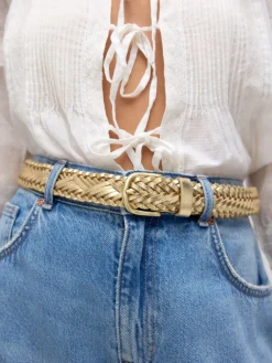 Next Hand Plaited Leather Belt Gold Tone Outlet