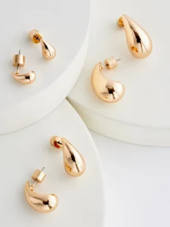 Next Teardrop Earrings 3 Pack Gold Tone New
