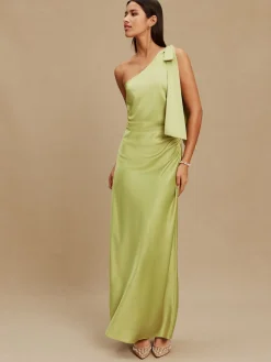 Next Bow One Shoulder Maxi Bridesmaid Dress Green Discount