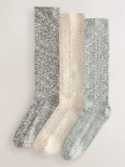 Next Cotton Slub Slouchy Ankle Socks 3 Pack Green
