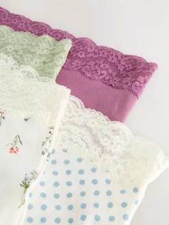 Next Green Ditsy Floral Full Brief Cotton Lace Knickers 4 Pack Sale