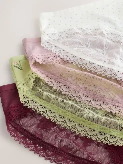 Next Green Ditsy Floral High Leg Cotton Lace Knickers 4 Pack Best