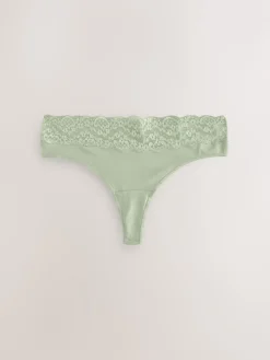 Next Green Ditsy Floral Thong Cotton Lace Knickers 4 Pack Sale