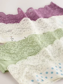 Next Green Ditsy Floral Thong Cotton Lace Knickers 4 Pack Sale