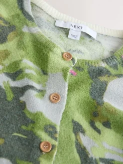 Next Green Duck Print Crew Neck Knitted Cardigan With Wool Clearance