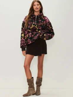 Next Jacquard Teddy Borg Quarter Zip Fleece Sweatshirt Green Floral Best