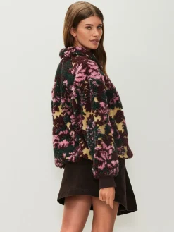 Next Jacquard Teddy Borg Quarter Zip Fleece Sweatshirt Green Floral Best