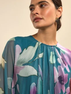 Next Green Floral Long Sleeve Mesh Maxi Dress Sale