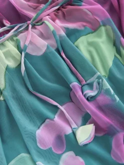 Next Green Floral Long Sleeve Mesh Maxi Dress Sale