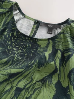 Next Print Puff Sleeve Midi Dress Green Floral Outlet