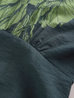 Next Print Puff Sleeve Midi Dress Green Floral Outlet