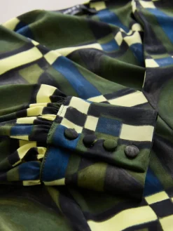 Next Long Sleeve A-Line Mini Dress Green Geo Print Online